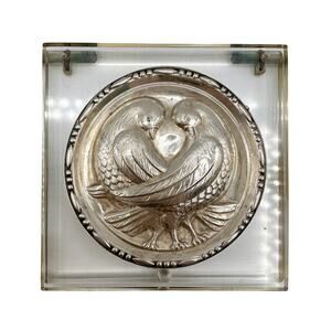 1940s Elgin American Lucite Compact | Sterling Silver Doves | NOS Puffs Included
